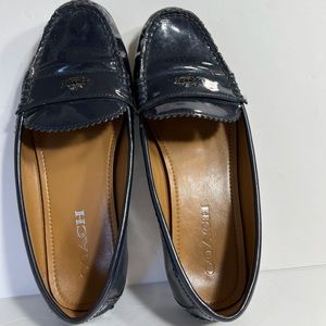 Coach Navy Patent Leather Penny Loafers